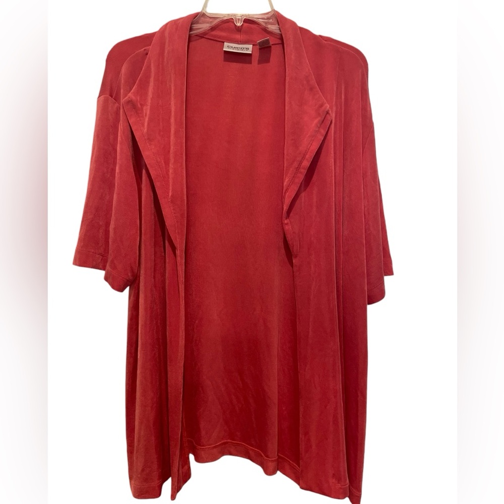 Chico’s Travelers Short Sleeve Rust Cardigan (Size 3)